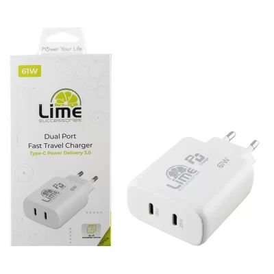 LIME TYPE C PD 3.0 DUAL SUPER FAST TRAVEL LTC61W 61W 4.0A 36W +TYPE C 25W WHITE