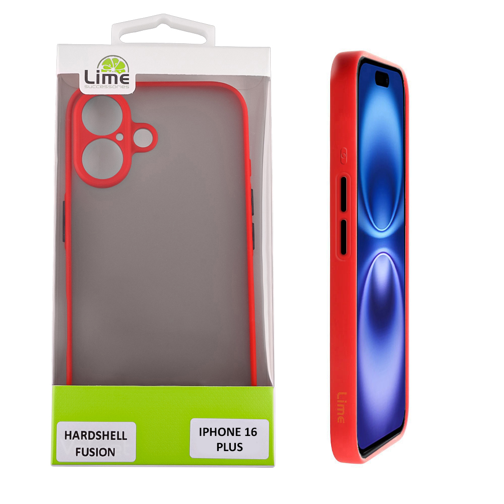 LIME CASE IPHONE 16 PLUS 6.7" HARDSELL FUSION FULL CAMERA PROTECTION RED WITH BLACK KEYS
