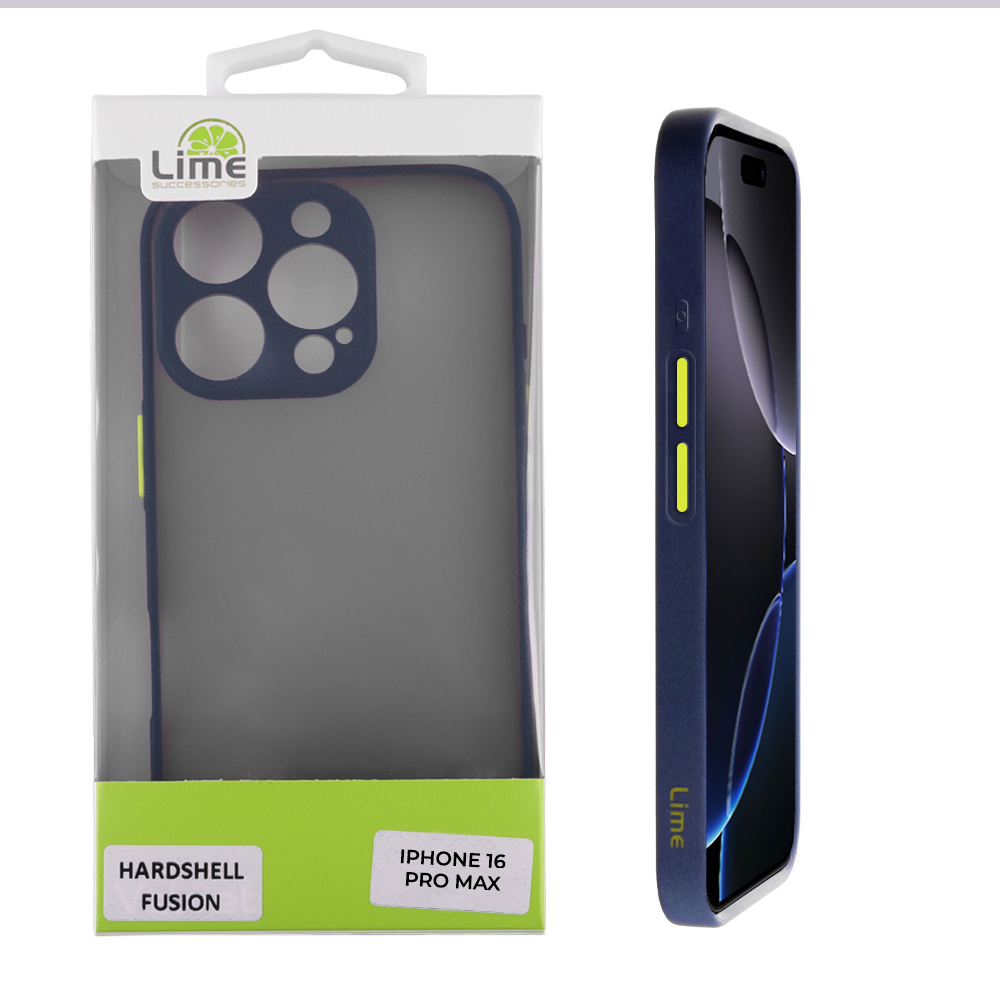 LIME CASE IPHONE 16 PRO MAX 6.9" HARDSELL FUSION FULL CAMERA PROTECTION BLUE WITH YELLOW KEYS