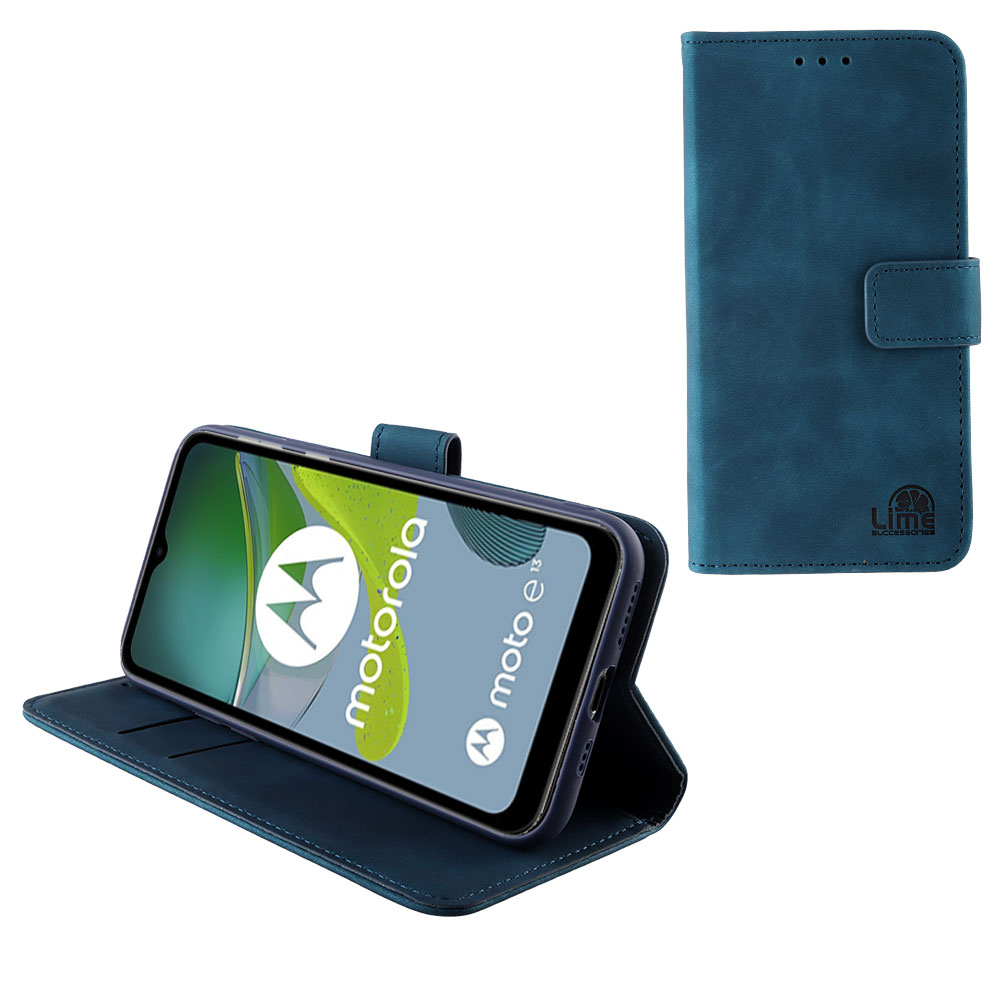 LIME CASE MOTOROLA MOTO E13 6.5" ESSENTIAL MAGNET BOOK STAND CLIP DARK BLUE